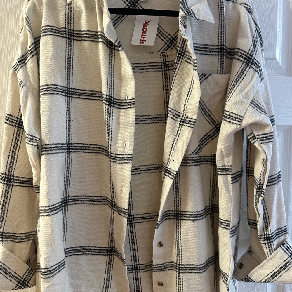 Ci Sono Black and Cream Plaid Shirt